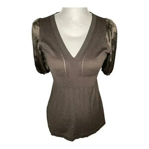 BCBG Women’s XS Brown‎ Puff Sleeve V-Neck Knit Sweater